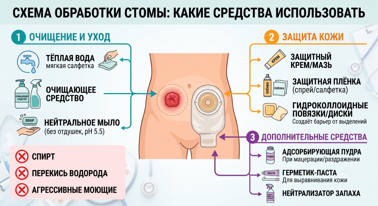 Обработка кожи вокруг стомы